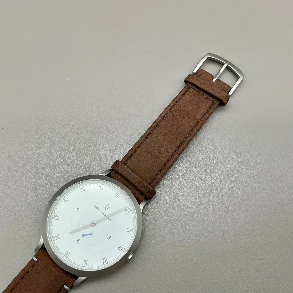 Lilienthal Berlin Watch Mens Silver Tone Brown Leather Quartz L1 NEW BATTERY